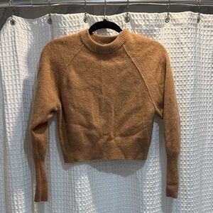 Aritzia Babaton Cropped Crewneck Sweater in Camel Brown